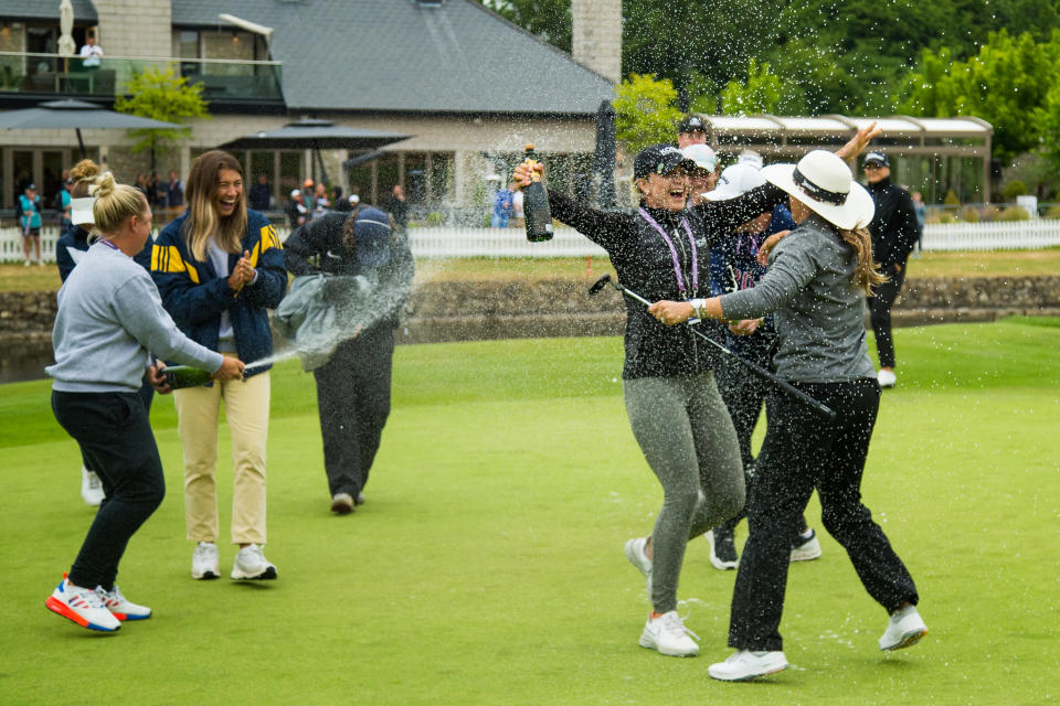 Champagne moment - the victorious Team Garcia at the Aramco Team Series London