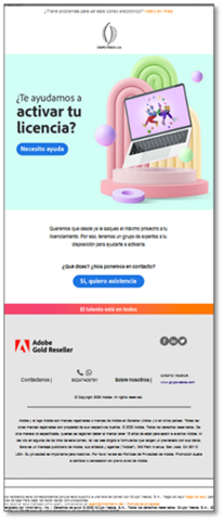Adobe phishing email with the subject “Activate your license! Take advantage of its benefits”