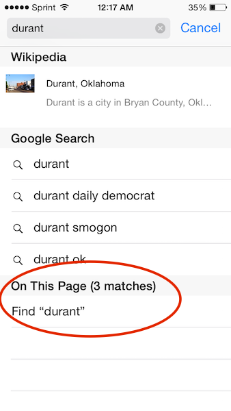 durant result ios safari