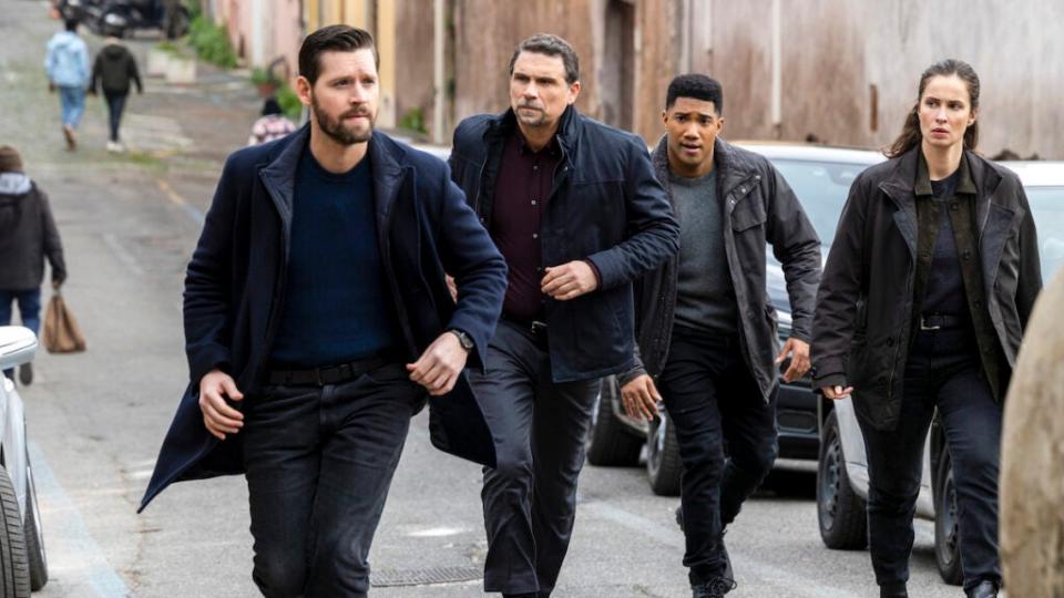 (L-R): Luke Kleintank as Special Agent Scott Forrester, Jeremy Sisto as Assistant Special Agent in Charge Jubal Valentine, Carter Redwood as Special Agent Andre Raines, and Heida Reed as Special Agent Jamie Kellett. (Stefano Montesi/CBS)