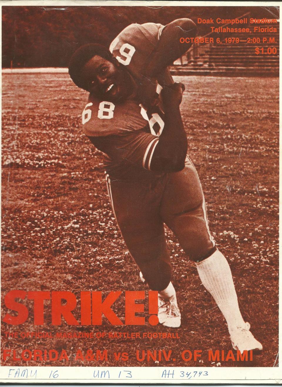 Florida A&M University offensive lineman Tyrone McGriff on the cover of the 1979 FAMU vs. Miami edition of 'STRIKE!' magazine