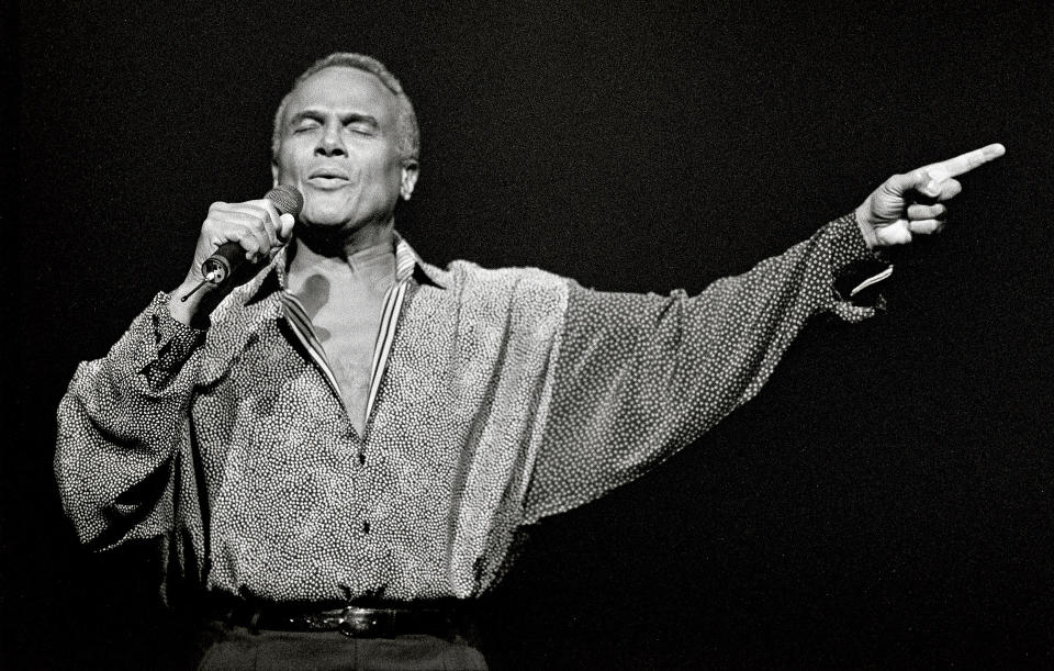 Harry Belafonte performs in concert at the Cheyenne Civic Center on February 27, 1993 in Cheyenne, Wyoming. (Mark Junge / Getty Images)