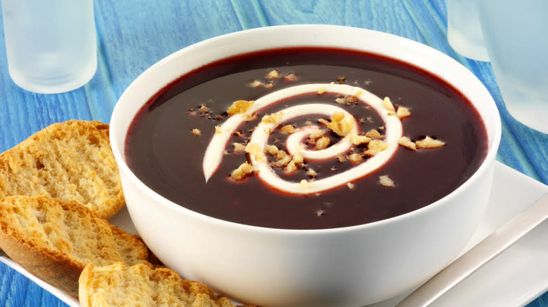 Scandinavian blueberry soup with nuts 