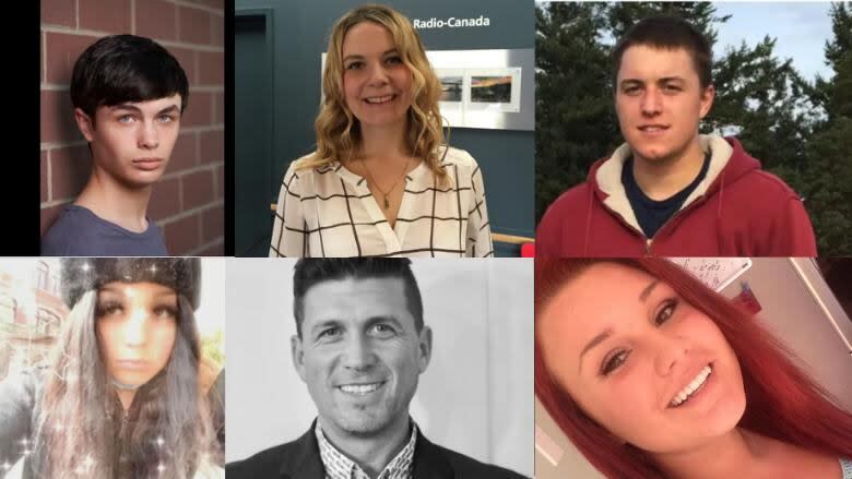 Clockwise from top: Logan Williams, Katherine McParland, Joe Walker, Allayah Thomas, Jason Botchford and Olivia Dalton — all victims of B.C.'s toxic drug supply.