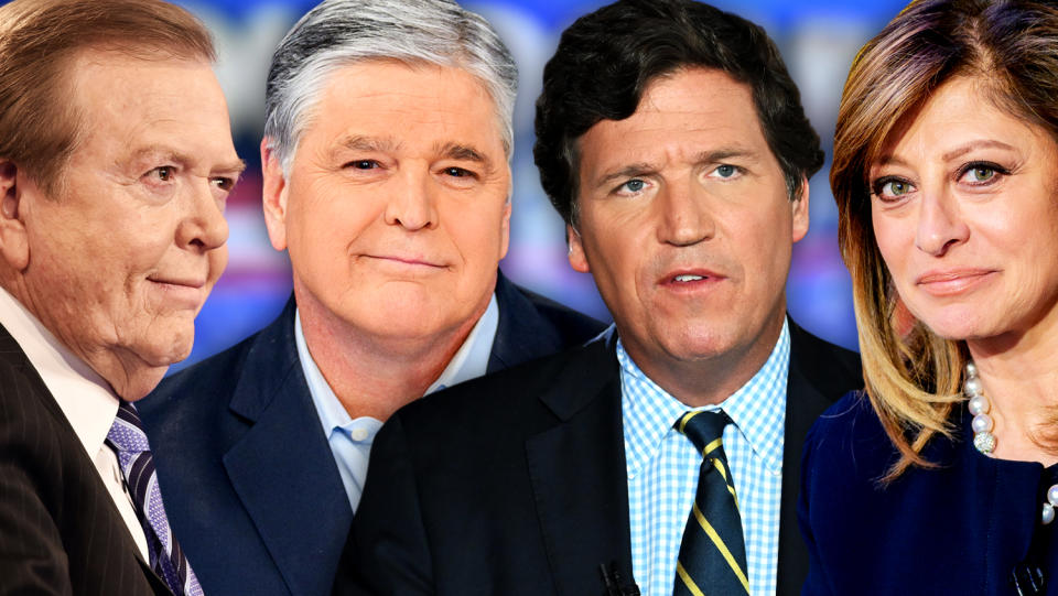 (L-R) Lou Dobbs, Sean Hannity, Tucker Carlson and Maria Bartiromo