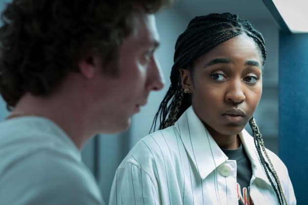 Jeremy Allen White as Carmen “Carmy” Berzatto, Ayo Edebiri as Sydney Adamu.  - Credit: Chuck Hodes/FX