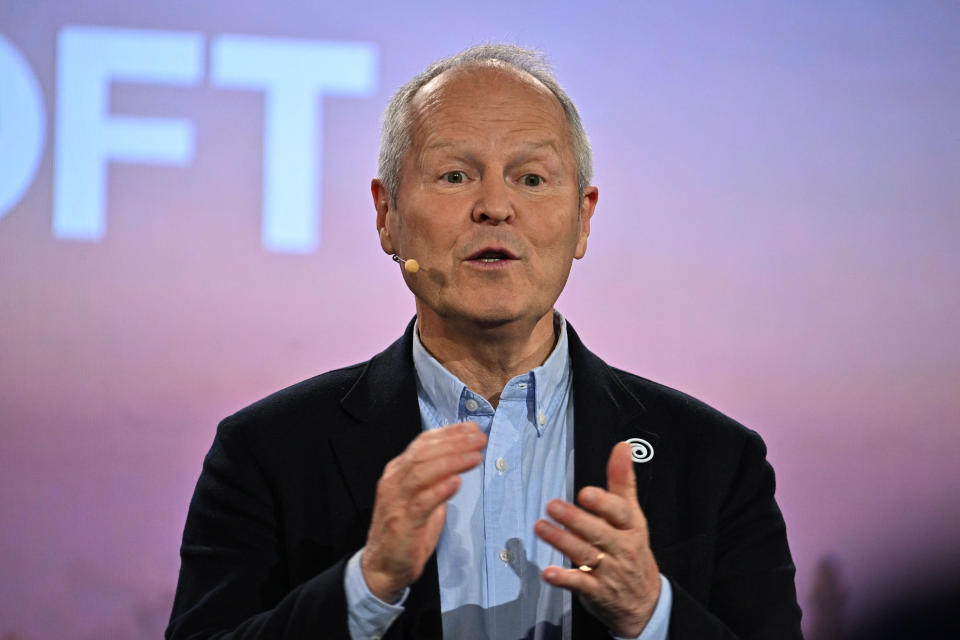 Yves Guillemot, CEO and co-founder of Ubisoft, speaks at the Ubisoft Forward livestream event in Los Angeles, California, on June 12, 2023. The event features a look at upcoming Ubisoft games. (Photo by Robyn Beck / AFP) (Photo by ROBYN BECK/AFP via Getty Images)