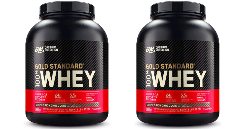 Optimum Nutrition Gold Standard 100% Whey Protein Powder is 50 percent off. (Photo: Amazon)