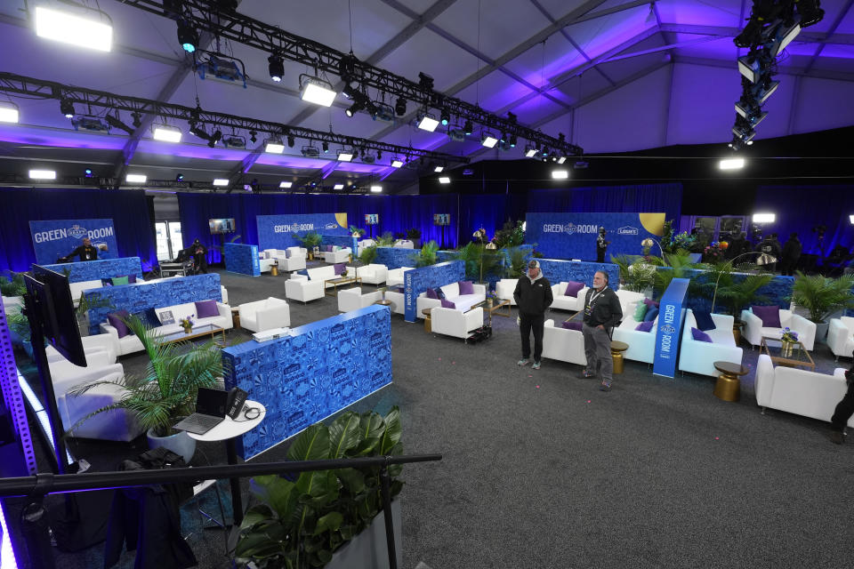 A view of the NFL Draft green room is shown, Wednesday, April 24, 2024, in Detroit. (AP Photo/Paul Sancya)