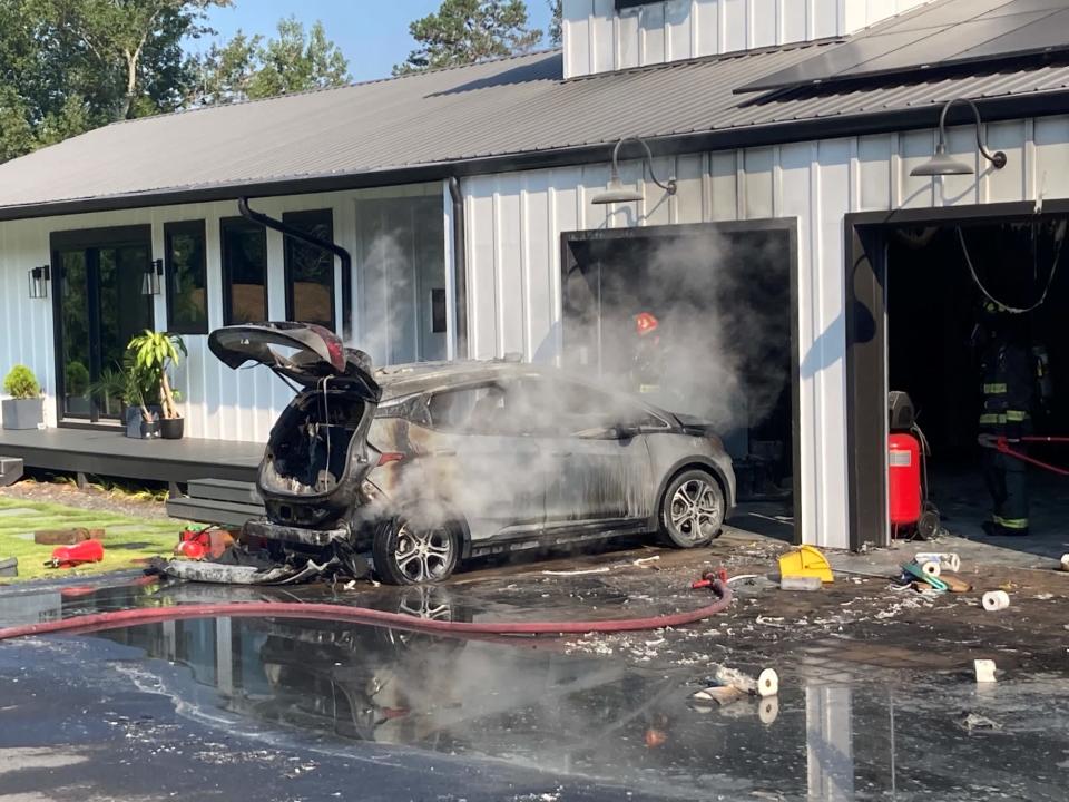 A 2019 Chevrolet Bolt EV caught fire at a home in Cherokee County, Ga., on Sept. 13, 2021, according to the local fire department. (Cherokee County Fire Dept)