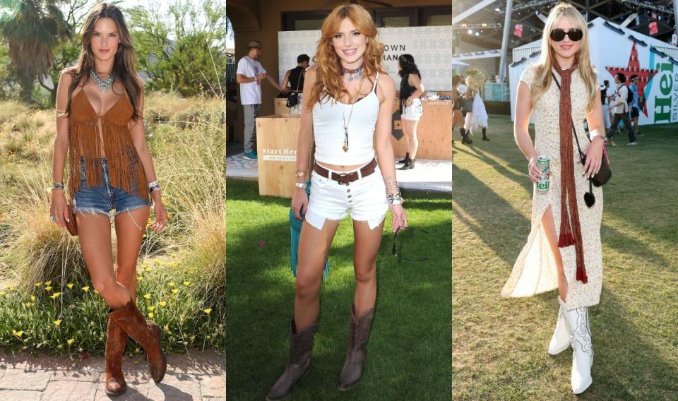 cowboy boots, coachella, bella thorne, alessandra ambrosio, kathryn newton