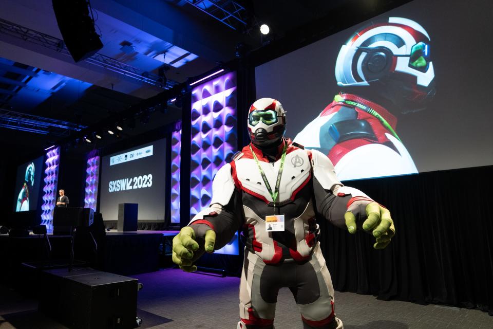 A full-size Hulk towered above SXSW attendees during a presentation on Creating Happiness by Disney Parks, Experiences and Products Chairman Josh D’Amaro.