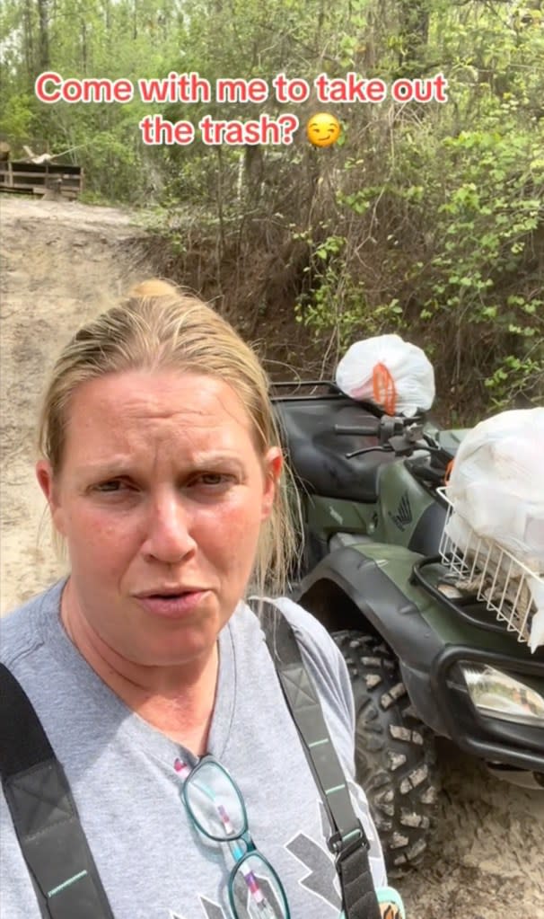 Once she reaches land, she takes an ATV to make the rest of the trip to the dumpster. TikTok / @southernadventurehunter