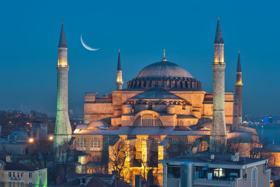 A crescent moon above the Hagia Sofia in Istanbul.