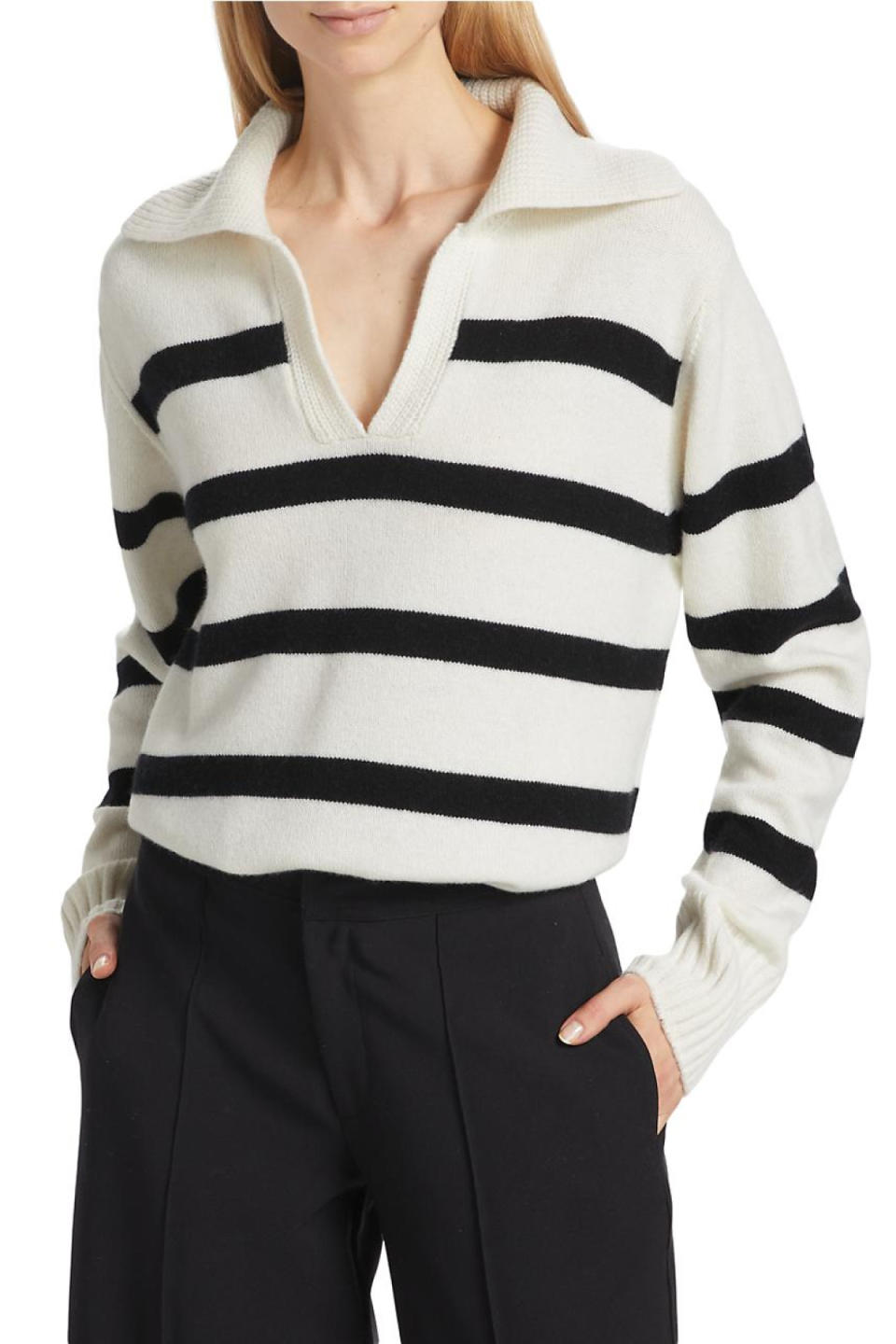 Saks Fifth Avenue Collection Stripe Wool-Blend Polo Sweater