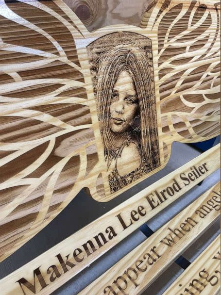PHOTO: The memorial bench made by Sean Peacock for Robb Elementary School shooting victim Makenna Lee Elrod Seiler is pictured here. (Sean Peacock)