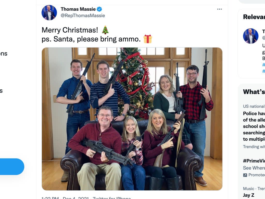 A message posted by Kentucky Republican congressman Thomas Massie (Thomas Massie / Twitter)