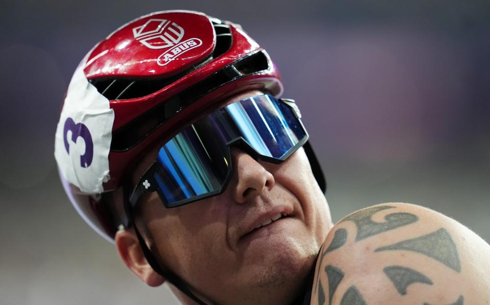 David Weir reacts after the men's 1500m T54 round one