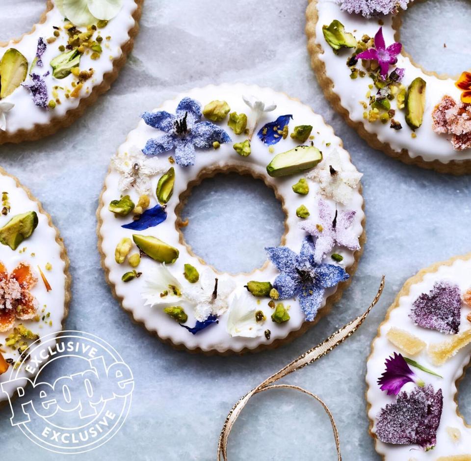 Shortbread Wreaths with Candied Flowers