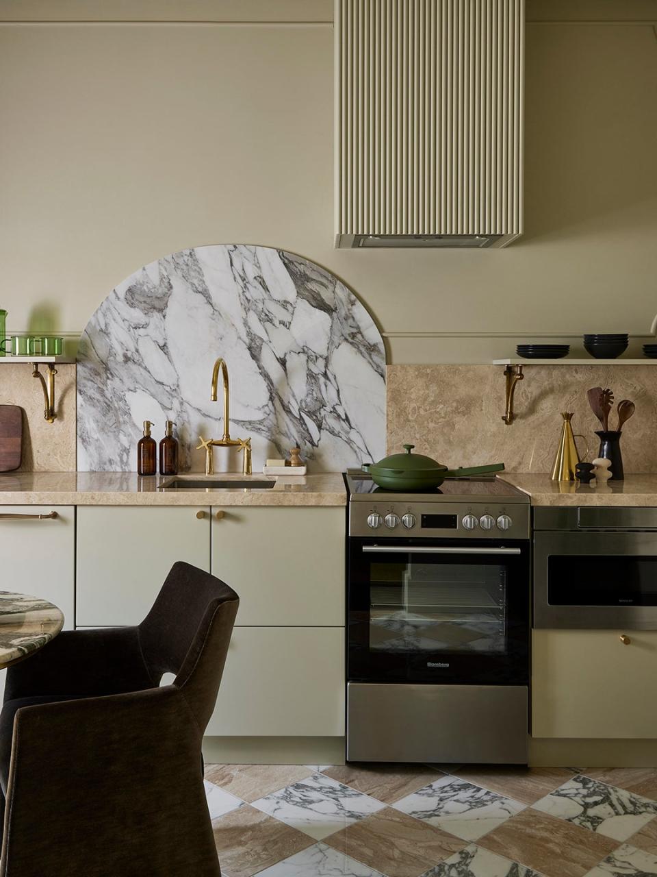 marble and travertine backsplash