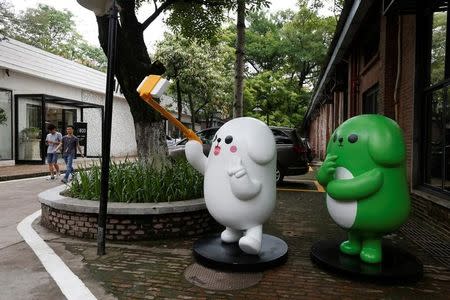 WeChat mascots are displayed inside TIT Creativity Industry Zone where Tencent office is located in Guangzhou, China May 9, 2017. Picture taken May 9, 2017. REUTERS/Bobby Yip