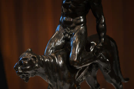 A detail shows 'Rothschild Bronzes', confirmed as the only surviving bronze sculpture by Michelangelo, during an event at The Royal Academy of Arts (RA) in London, Britain, November 14, 2018. REUTERS/Dylan Martinez