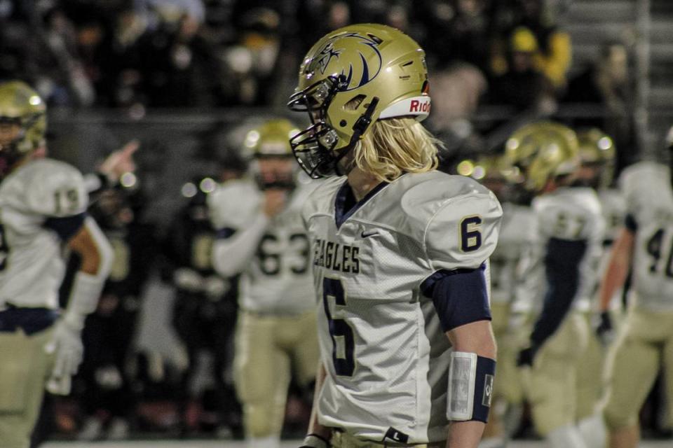 Bald Eagle Area’s Nick Wible lines up during Friday’s PIAA Class A quarterfinal against Southern Columbia. The Eagles fell to Southern Columbia, the reigning state champ, by a score of 18-8.