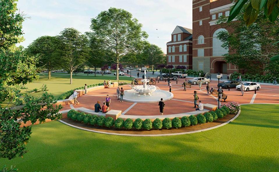 The new Winthrop Univeristy fountain will be complete in December of 2023. The project includes a brick-paved walkway and seating.