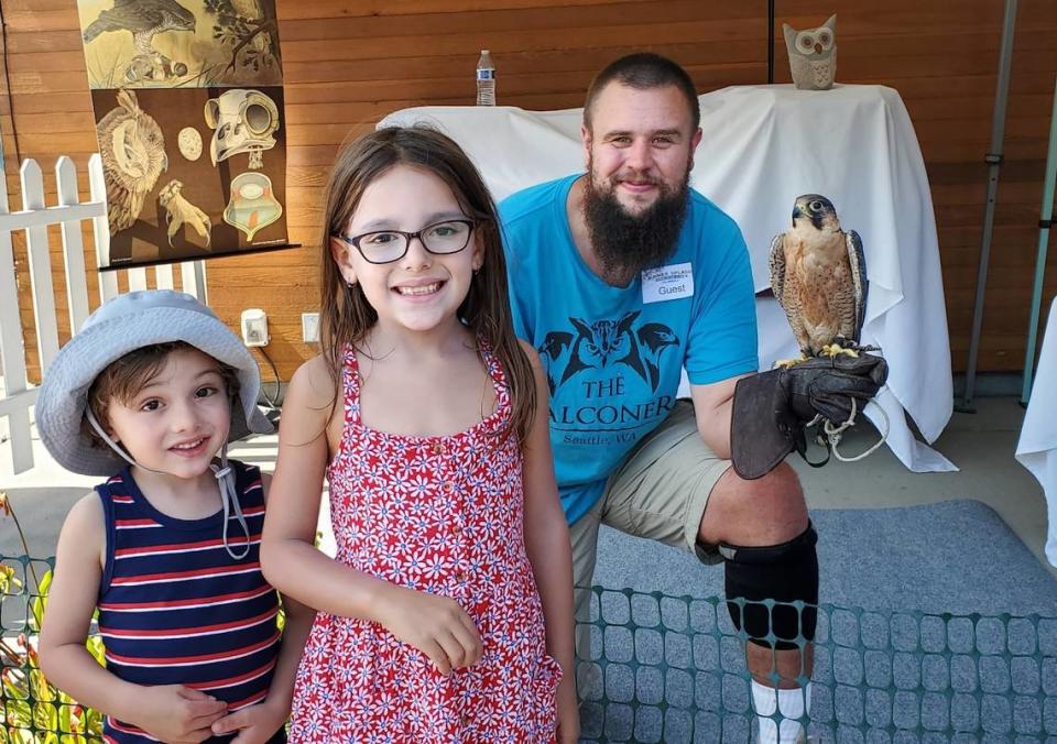 The Falconer, John Prucich of Kent, and his raptors will return to the Hands On Children’s Museum April 5 and 6.