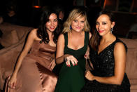 Aubrey Plaza, Amy Poehler, and Rashida Jones attend the 2013 Vanity Fair Oscar Party hosted by Graydon Carter at Sunset Tower on February 24, 2013 in West Hollywood, California.