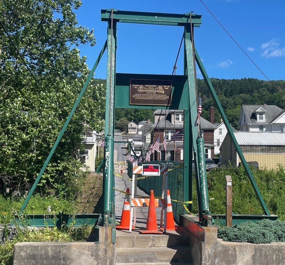 The pedestrian bridge is about 180 feet long and crosses over the Stonycreek River, connecting the eastern and western sections of the borough. Generations of families and visitors have walked across the historic bridge over the years to experience the thrill of swinging and swaying as they cross the river.