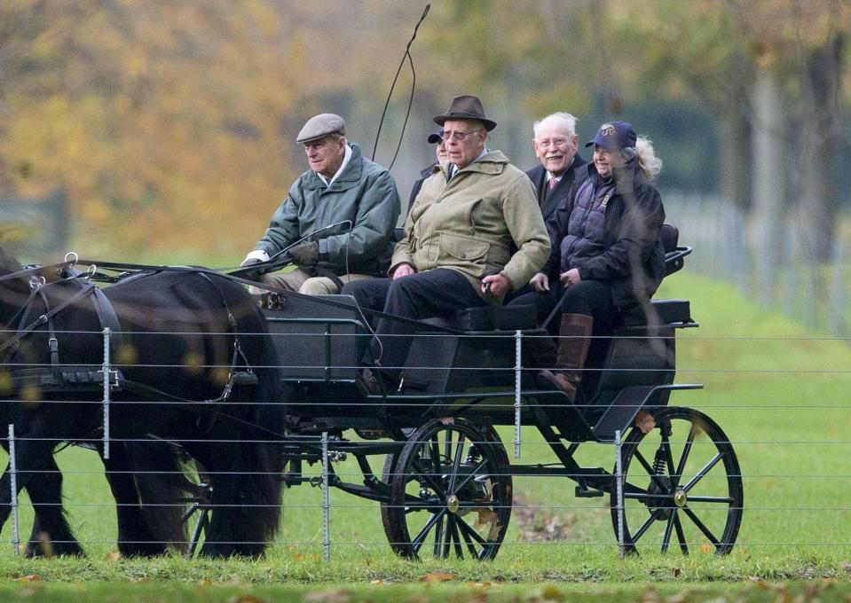 The Duke of Edinburgh carriage driving with the Margrave behind and his brother Prince Ludwig in front - Shutterstock 