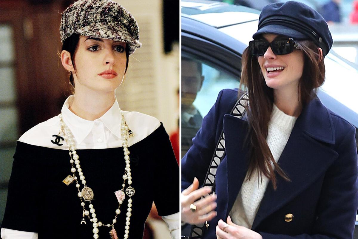 Anne Hathaway Channels Devil Wears Prada Character Wearing Pageboy Cap in  Paris