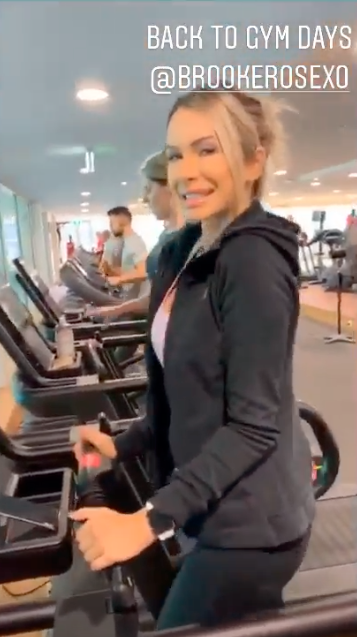 Stacey Hampton on treadmill in gym