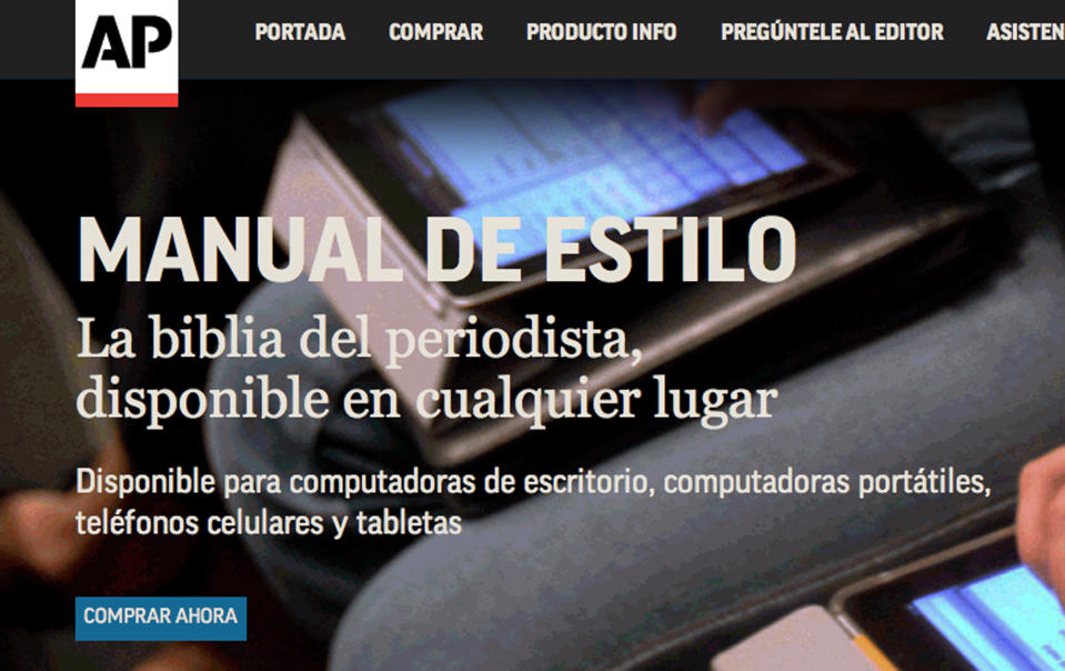 This screen grab shows the main page of the new online Spanish language AP stylebook which was launched on Nov. 19, 2012. The Associated Press has launched its first-ever Spanish stylebook, a reference guide designed to provide a valuable tool for journalists, writers, editors and scholars of the language spoken by some 450 million people globally. (AP Photo)