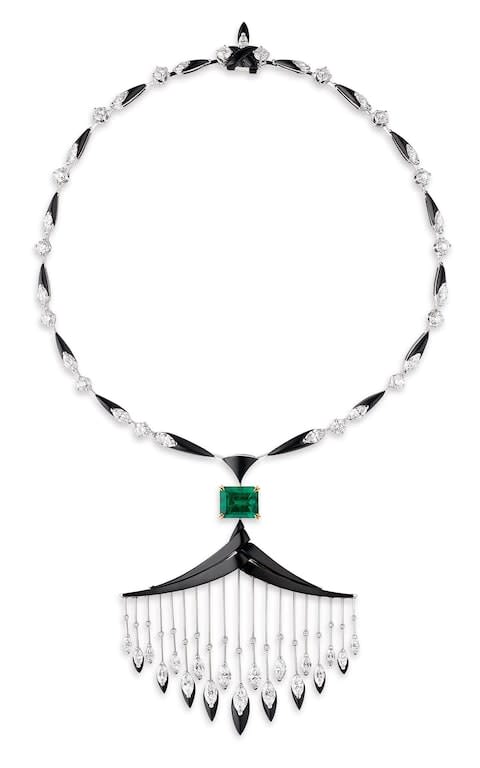 Emerald, onyx and diamond Cascades Royales necklace