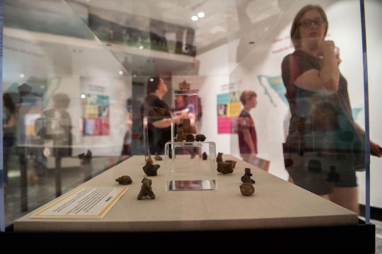 Artifacts from Mexico are displayed inside the "Repatriation and Its Impact" exhibit inside the Parthenon in Nashville, Tenn., Friday, May 3, 2024.