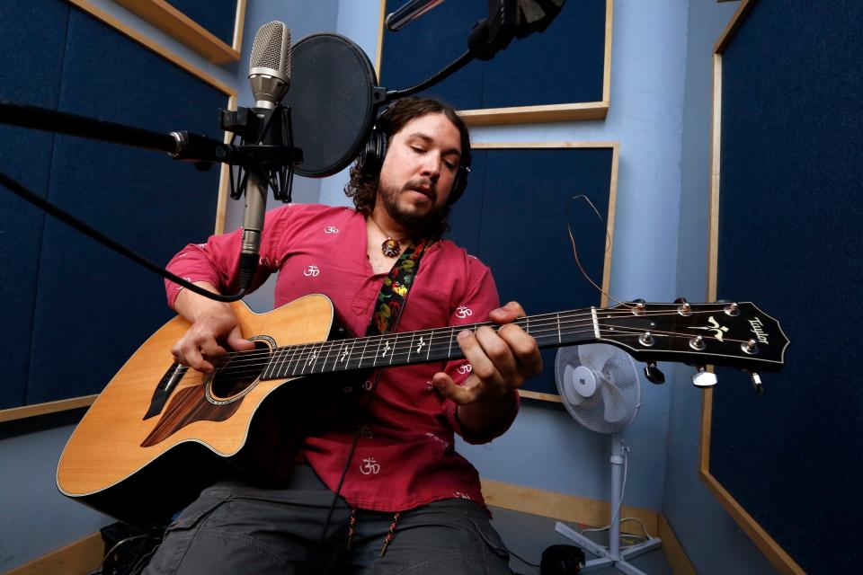 Musician Aaron Hale works on an album Saturday, March 26, 2016,  at Bell Labs in Norman.