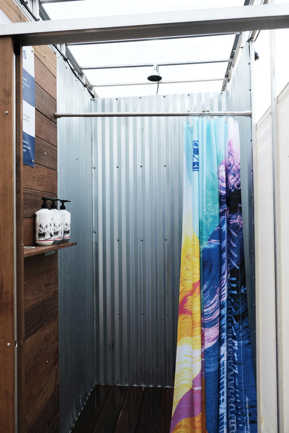 The inside of a shower at Camp Rockaway (Photo by Lyne Lucien)