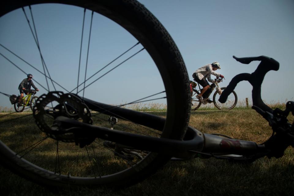 Cyclists ride the first optional gravel day of RAGBRAI on July 27, 2021. The route took riders over 70 miles with nearly 1,400 feet of climb.