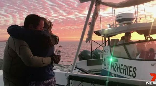 A diver separated from his boat off the coast of Australia reunited with his wife after being rescued. Photo: Shark Bay Volunteer Marine Rescue