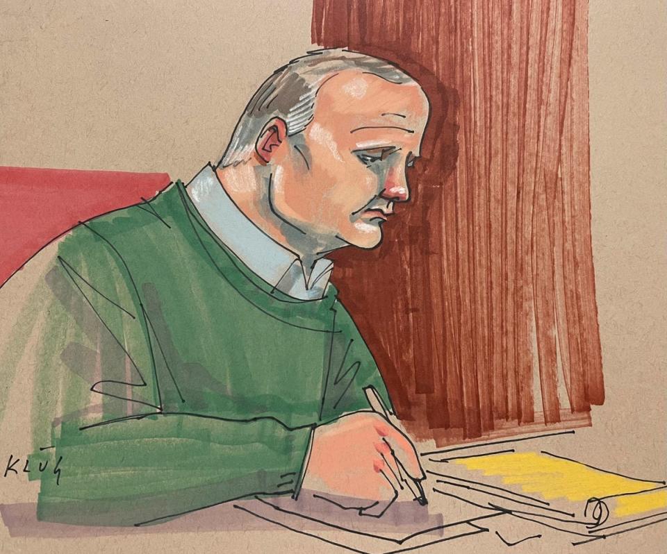 A sketch of Pittsburgh synagogue shooter Robert Bowers during his court trial
