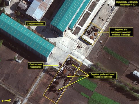 Continued movement of parts and components observed at parts yards adjacent to construction halls - Credit: DigitalGlobe/ScapeWare3d