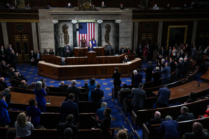 پرزیدنت جو بایدن در تاریخ 1 مارس 2022 در کنگره در واشنگتن سخنرانی وضعیت اتحادیه خود را به کنگره ارائه می کند. (سارهبت مانی/نیویورک تایمز)
