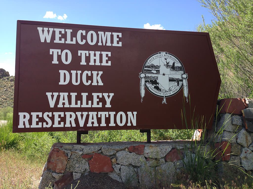 Entrance sign to Duck Valley Reservation along Nevada State Route 225 near Mountain City, Nevada. (Photo: Famartin via Wikimedia CC BY-SA 3.0)