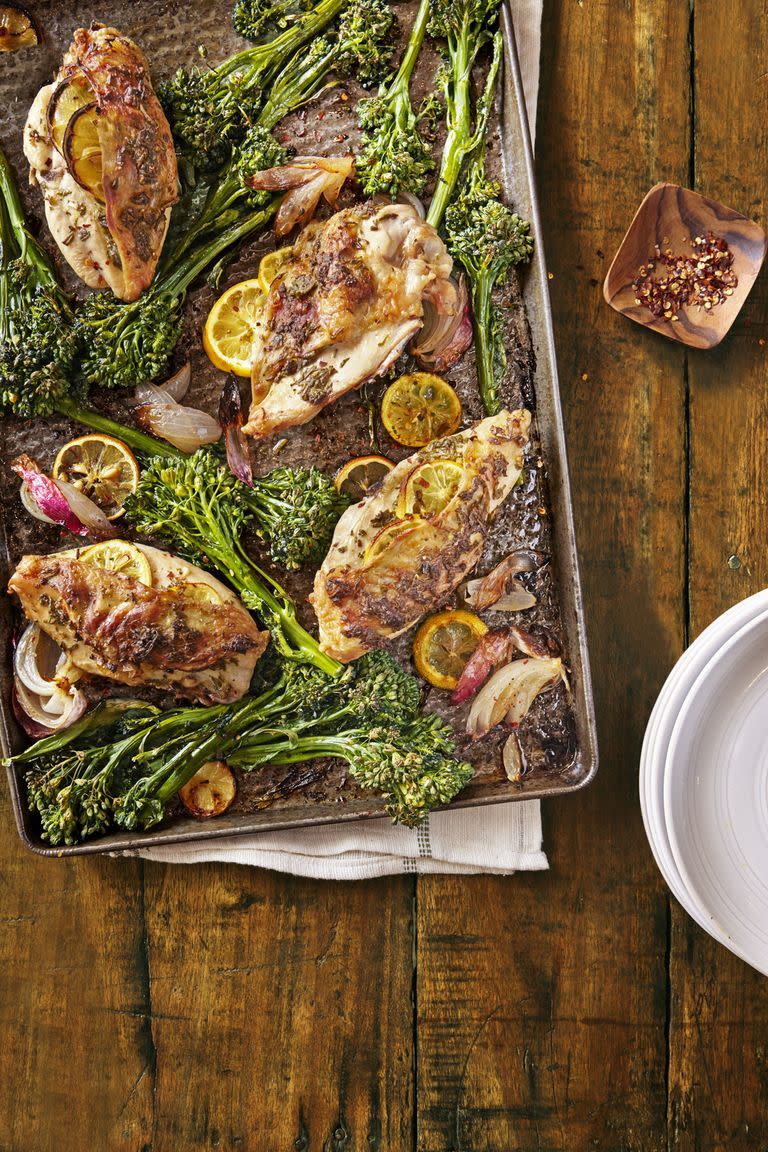 29) Lemon-Rosemary Chicken with Roasted Broccolini