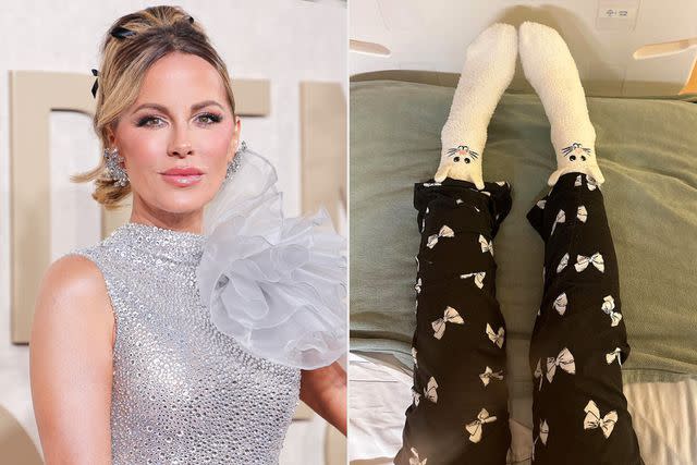 <p>John Salangsang/Golden Globes 2024 via Getty; Instagram/katebeckinsale</p> Kate Beckinsale Easter socks