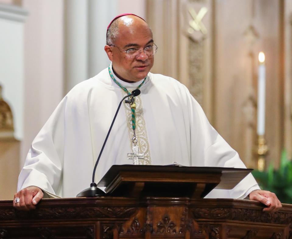 Houma-Thibodaux Catholic Bishop Shelton Fabre offered prayers and blessings for local police, firefighters, paramedics and other first responders on Wednesday, Nov. 10, 2021, at St. Francis de Sales Cathedral in Houma. Children from the church school greeted the first responders as they arrived.