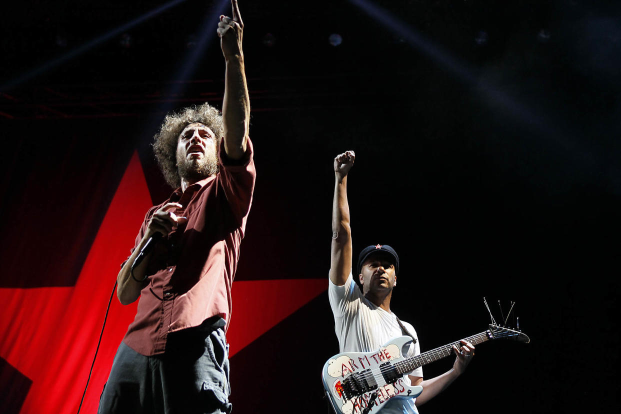 Zack De La Rocha and Tom Morello, right, of Rage Against the Machine headline the LA Rising concert. - Credit: Robert Gauthier/"Los Angeles Times"/Getty Images
