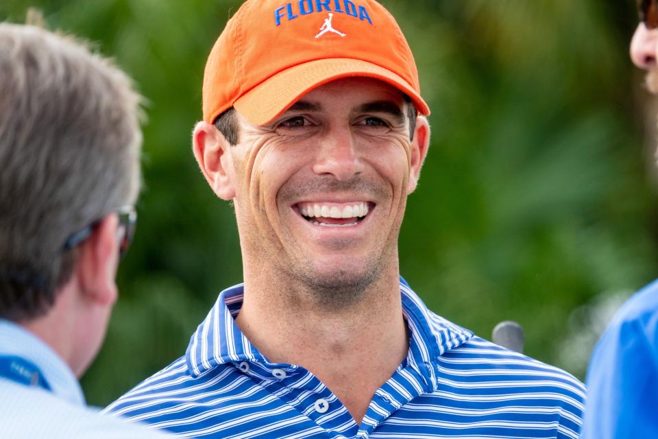 Billy Horschel, from Grant, Florida, smiles at the driving range during the practice round of the Honda Classic at PGA National in Palm Beach Gardens Tuesday February 25, 2020.  [RICHARD GRAULICH/The Palm Beach Post]